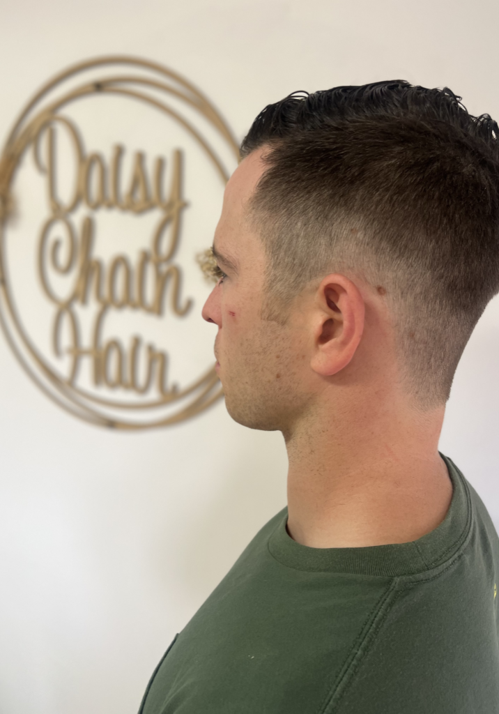 Mens haircut from left side